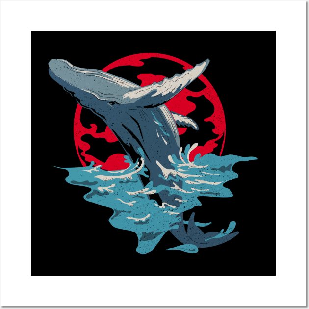 Whale Art - Humpback Whale Breaching Anime Style Wall Art by bangtees